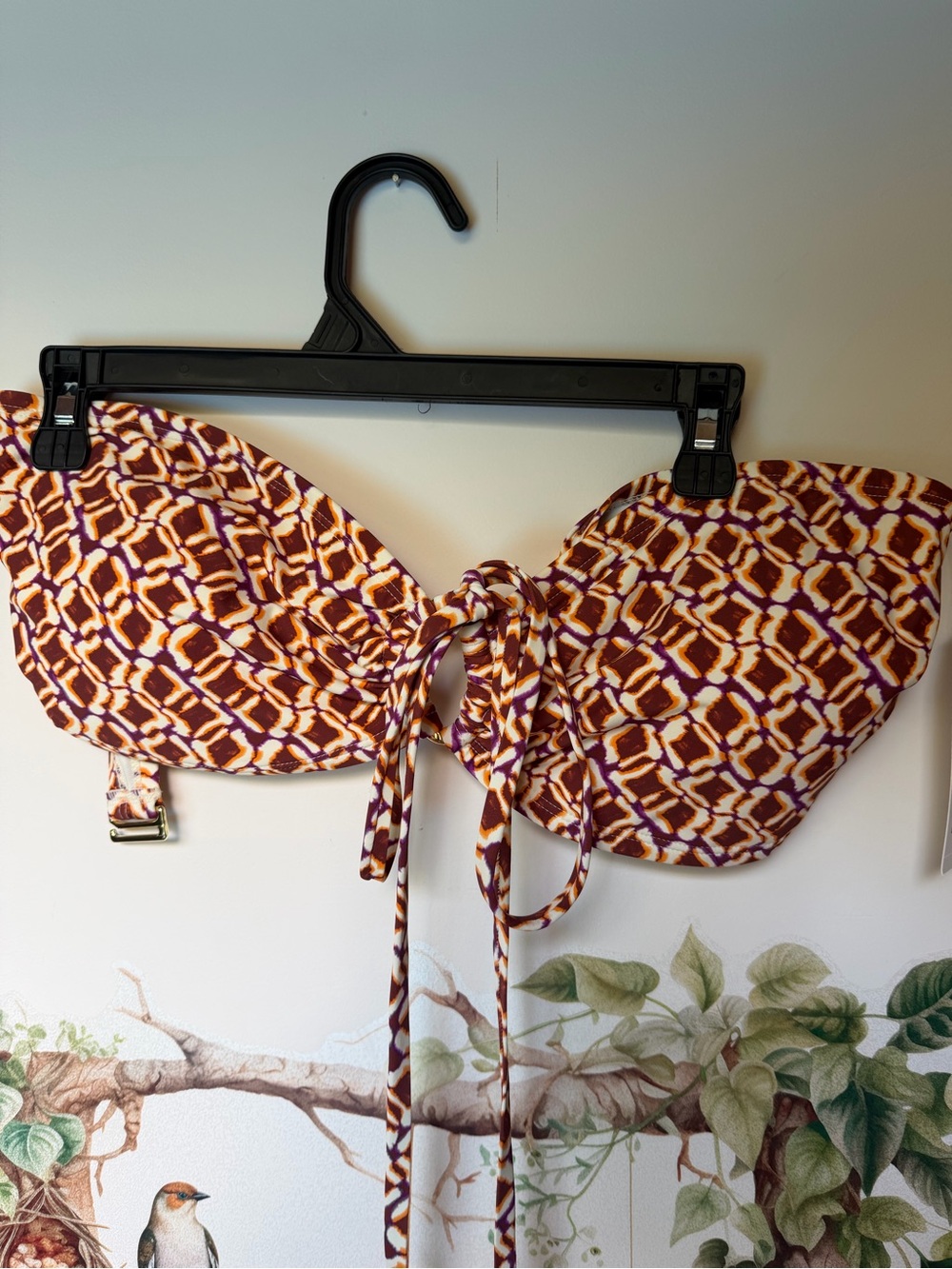 Time and Tru Tie-Front Bandeau Bikini Top in Burgundy and Cream
